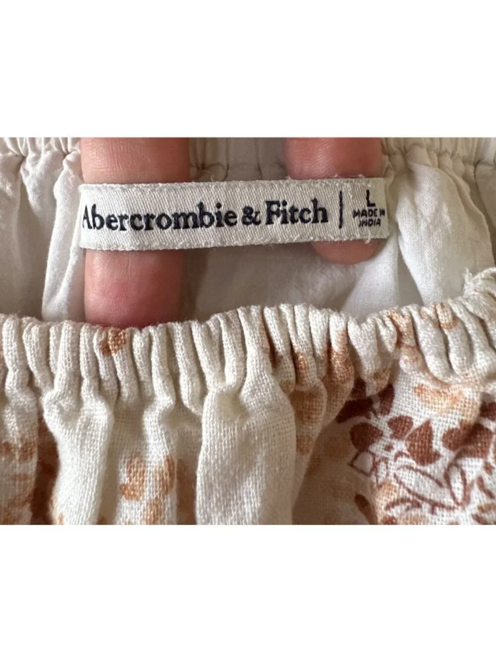 Abercrombie & Fitch Floral Puff Sleeve Top Beige/Brown L